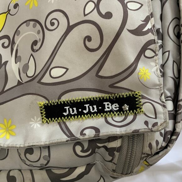 JuJuBe Diaper Bag Gray Yellow Chick Grey Bird Trees 13 Compartments Changing Mat - Picture 10 of 16
